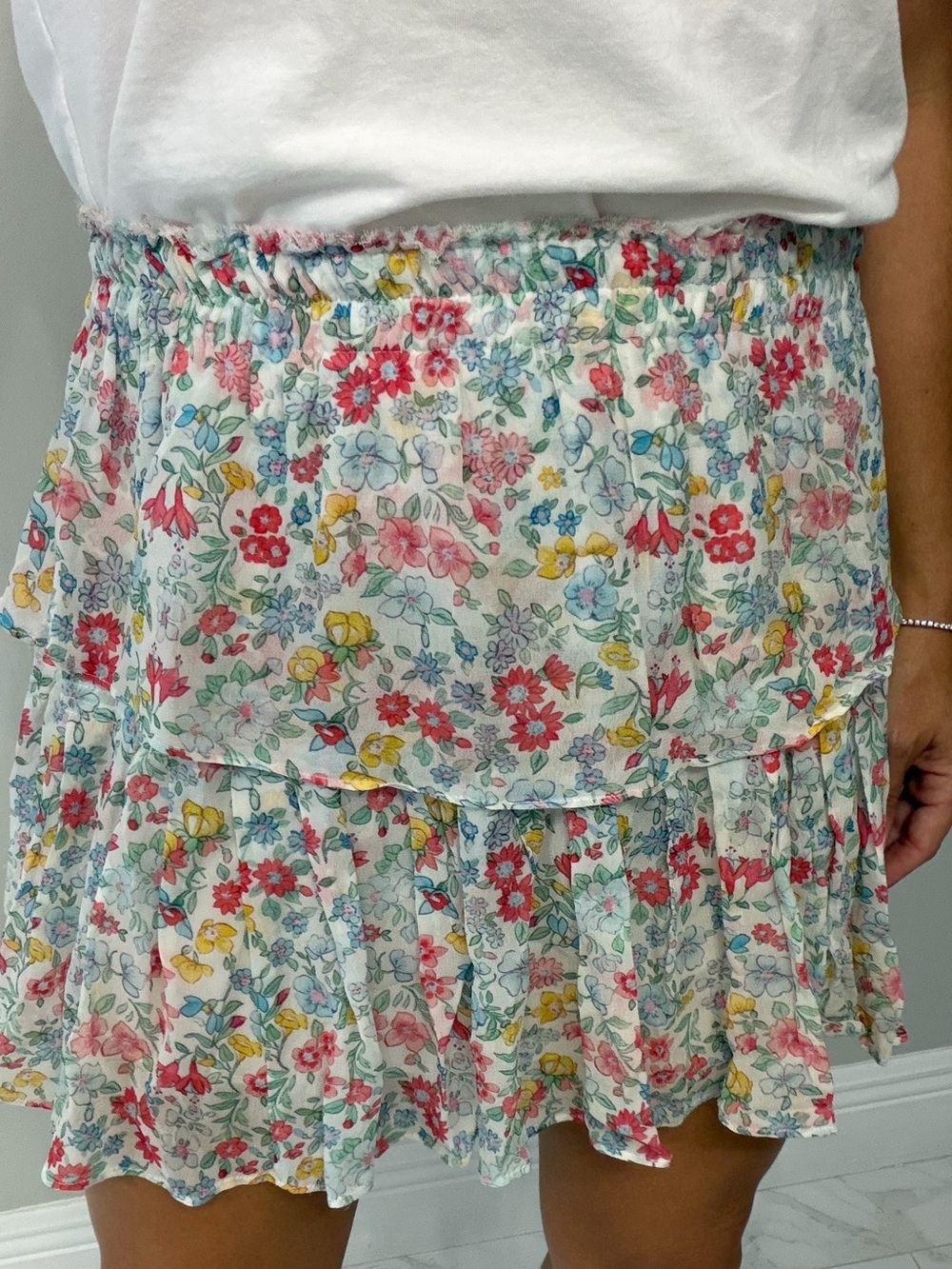 LoveShackFancy White Floral Ruffle Skirt Size Medium